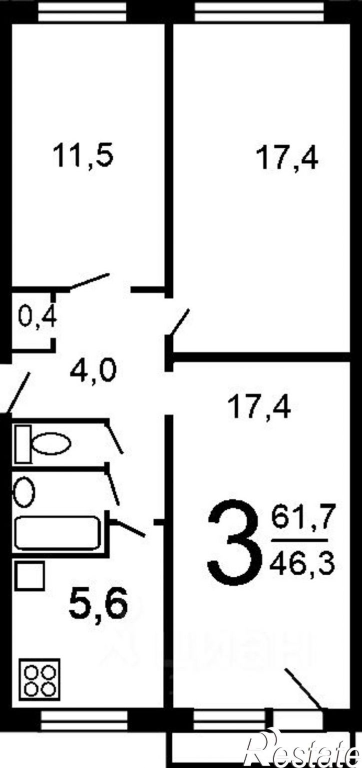 3-комн квартира улица Молчанова, 3,  д. 3