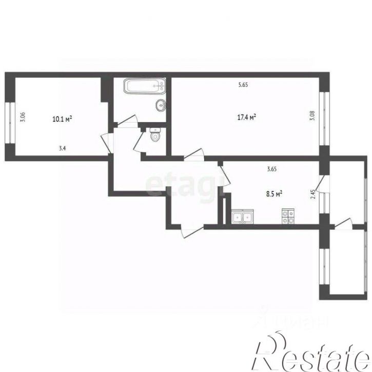 2-комн квартира улица Виталия Кручины, 17,  д. 17